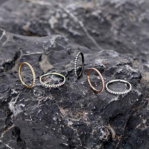 WBRWP 316L Stainless-Steel Hinged Nose Rings Hoop : Womens and Mens Ear Pierecing Ring with Colorful Zircon 20G(0.8mm) Septum Clicker Helix Cartilage Hoop Diameter 10mm, Rose Gold Color