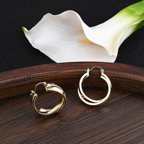 Gold Plated Double Hoop Earrings for Women Handmade Circle Huggie Hoop Earrings Simple Round Dangle Earrings for Gift