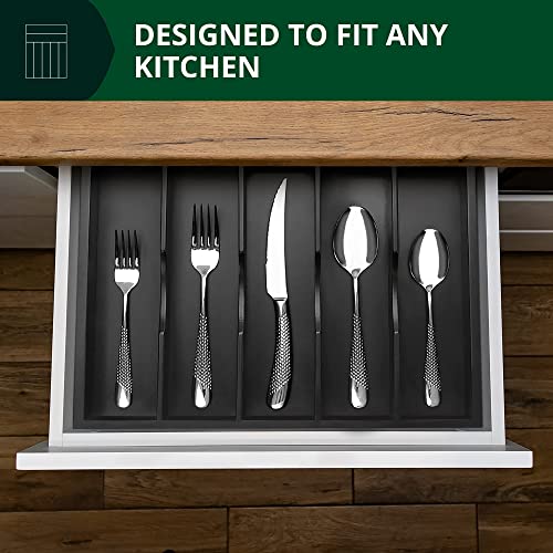 ROYAL CRAFT WOOD Luxury Bamboo Kitchen Drawer Organizer - Silverware Organizer - Utensil Holder and Cutlery Tray with Grooved Drawer Dividers for Flatware and Kitchen Utensils (7 Slot, Black)