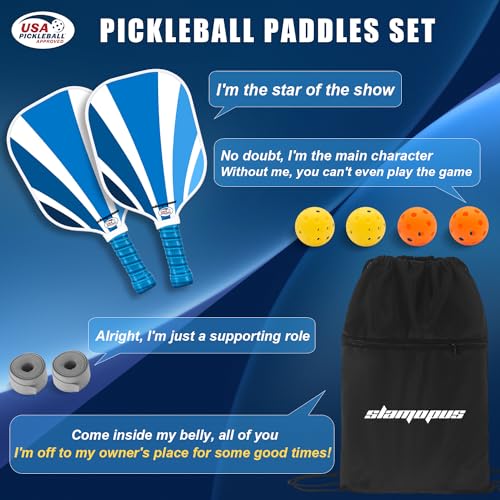 SLAMOPUS Pickleball Paddles Set of 2 | Pickleball Set of 4 Pickleball Rackets | Graphite & Fiberglass Hybrid Pickleball | USAPA Approved | Great Paddle for Beginners and Pros | Two Year Easy Returns