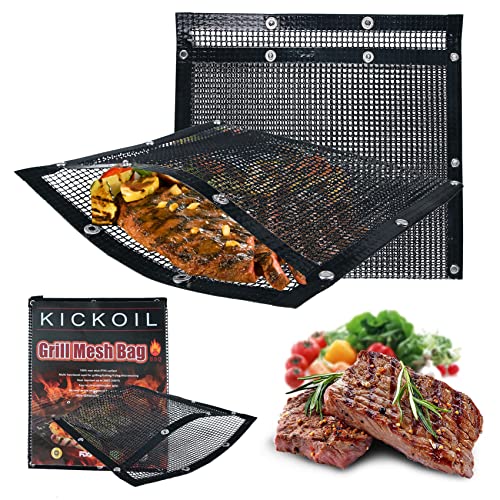 BBQ Mesh Grilling Bags Set 2 Grill Accessories BBQ Tools Reusable Non-Stick Grill Bag for Charcoal Gas Electric Smokers Grillers Camper Heat Resistant Barbecue Bag Vegetables Grilling Pouches Large