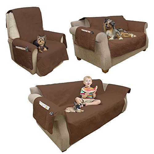 Couch Slipcover for Dogs and Cats - 100-Percent Waterproof and Washable - 3-Cushion Pet Sofa Furniture Cover with Non-Slip Straps by PETMAKER (Brown)