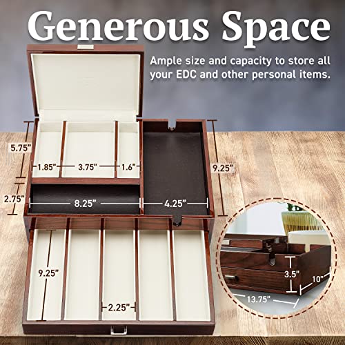 HOUNDSBAY Admiral Dresser Valet Box & Mens Jewelry Box Organizer - Watch Box Organizer for Men with Large Smartphone Charging Station (Cherry on Solid Ashwood)