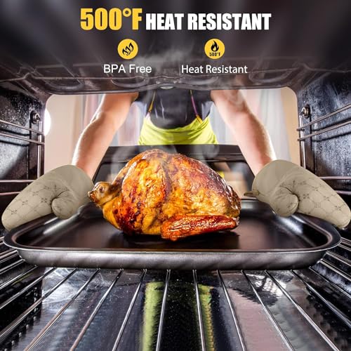 Oven Mitts Kitchen Towels Dishcloths with Pot Holders Sets 12PCS, Dish Towels Sets, Oven Gloves Pot Pads Heat Resistant 500 Degrees with Non-Slip Silicone Surface for Cooking Baking Grilling Black