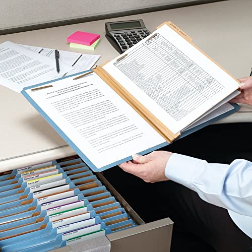 Smead 100% Recycled Pressboard Classification File Folder, 3 Dividers, 3" Expansion, Legal Size, Blue, 10 per Box (19090)