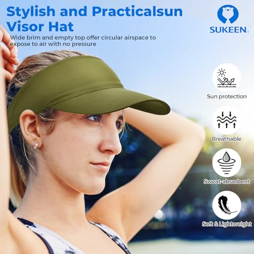 Sukeen Cooling Stretchy Visor Free Size Cool Hat with UV Protection Brim Peak Vizor for Golf,Tennis,Cycling,Running (Army Green)