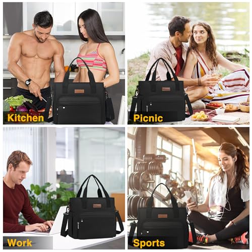 MIYCOO Lunch Bag Lunch Box Women with 2 Ice Packs - Leakproof Insulated Lunch Cooler Bag for Men Women - Large Lunch Tote Bags Adults, Black