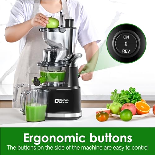 Kitchen in the Box Cold Press Juicer Machines,Slow Masticating Juicer Machine, With 3.26" Wide Feed Chute for Whole Fruits and Vegetables,BPA-Free,High Juice Yield Juicer Maker,Easy to Clean (Black)