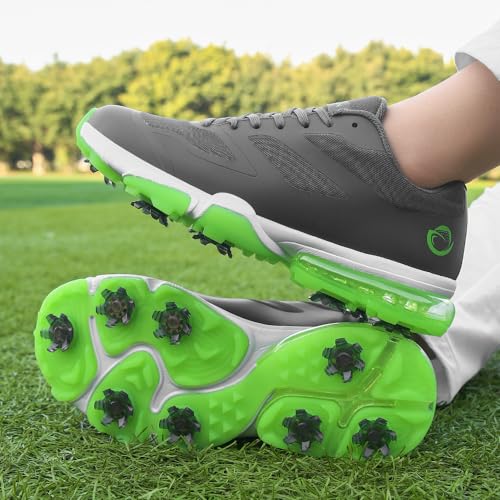 THESTRON New Men Golf Shoes 8 Spikes Professional Outdoor Golf Sport Sneaker for Men (13,Black Yellow)