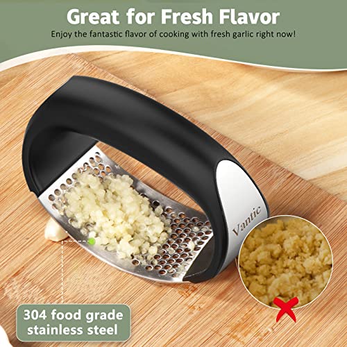 Vantic Garlic Press Rocker - Stainless Steel Garlic Mincer Garlic Crusher, New Innovative Garlic Chopper with Peeler and Scraper for Smash Garlic