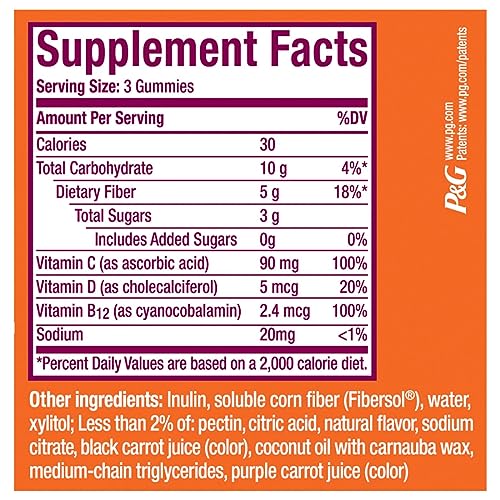 Metamucil Fiber Gummies for Adults, No Sugar Added Orange Flavor, 5g Plant Based Prebiotic Fiber Supplement Blend, 72 Count