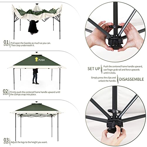 Suntime 12 x 12 Instant Pop Up Gazebo Polyester Canopy Tent Shelter with Solar LED Lights, 4 Zippered Screens, and Powder Coated Steel Frame, Green