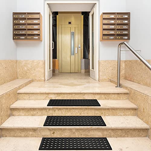 Ottomanson Indoor/Outdoor Hose-Wash Holes Design Non-Slip Rubber 10" x 30" Modern Stair Treads for Stairs, Garage, Patio, 5 Pack, Black Holes