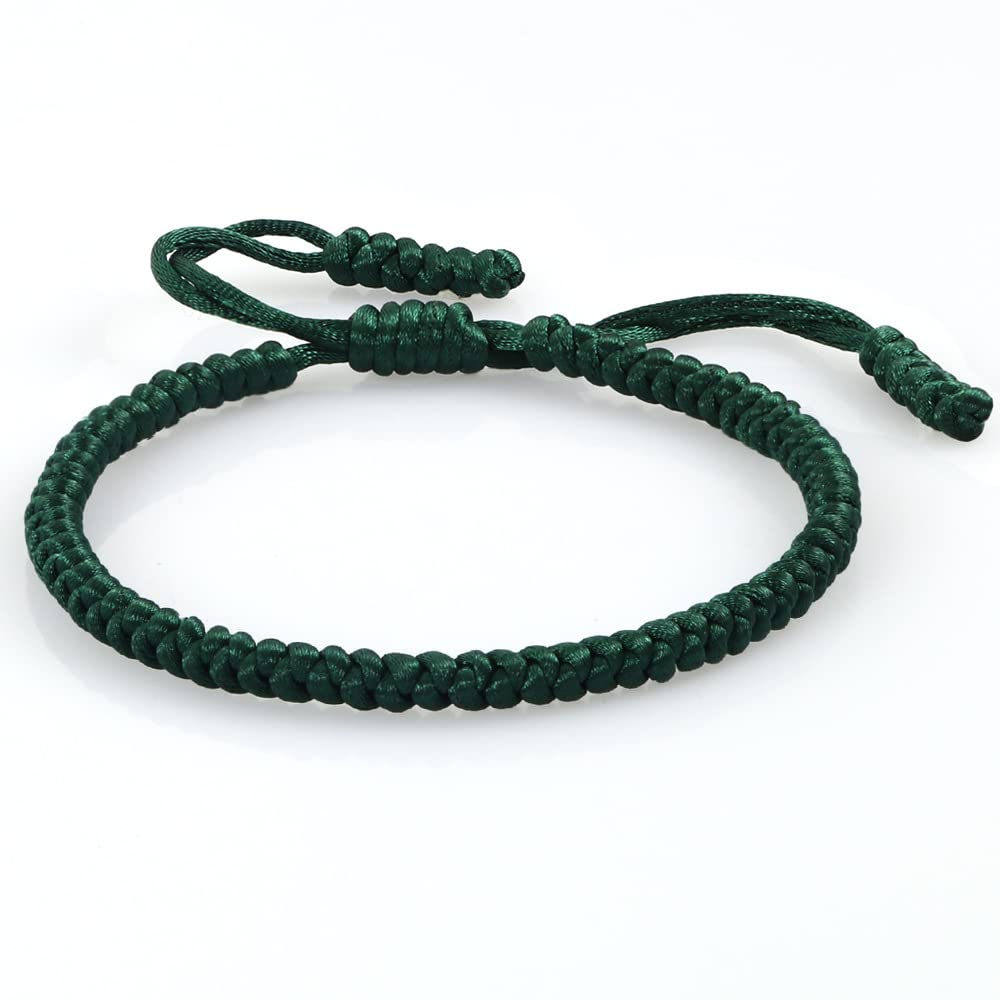 COLORFUL BLING Handmade Tibetan String Bracelet Adjustable Woven Rope Knot Buddhist Kabbalah Protection Lucky Friendship Bracelets for Mens Womens Amulet Gifts-dark green