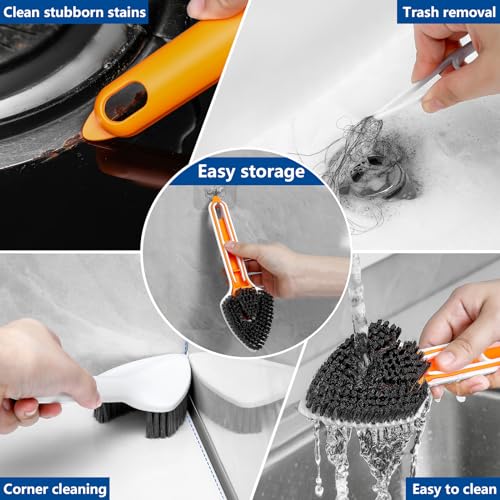 MGVK Scrub Brush, Cleaning Brush Set, Multifunctional 3 in 1 Scrub Brush with Handle, Household Cleaning Brush for Cleaning Bathroom, Shower, Tile, Kitchen, Floor, Bathtub, Carpet