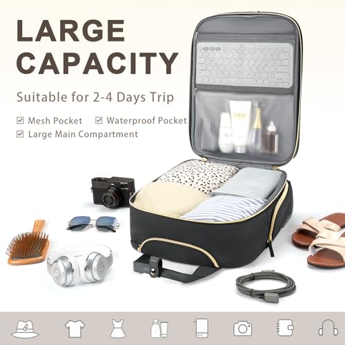 Arcoyard Small Underseat Carry On Luggage with Wheels, Lightweight Travel Airline Approved Personal Item Bag, Multiple Compartments Carry-On Rolling Suitcase for Women, Black Gold