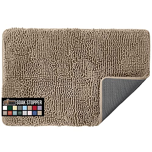 Gorilla Grip Soak Stopper Washable Chenille Dog Doormat, Muddy Paws, Dogs Bed Mats, Rubber Backing, Absorbent Quick Dry Microfiber, Inside Front Door Mat, 70x24, Light Gray