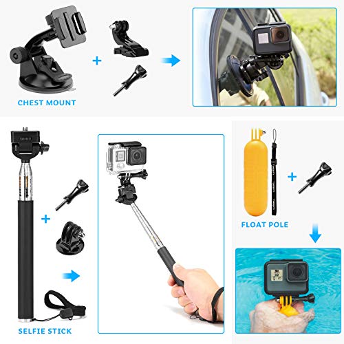 Luxebell Accessories Kit for AKASO EK5000 EK7000 4K WiFi Action Camera GoPro Hero 12 11 10 9 8 7 6 5/Session 5/Hero 4/3+/3/2/1 Max Fusion SJ4000 SJ5000 (14-in-1)