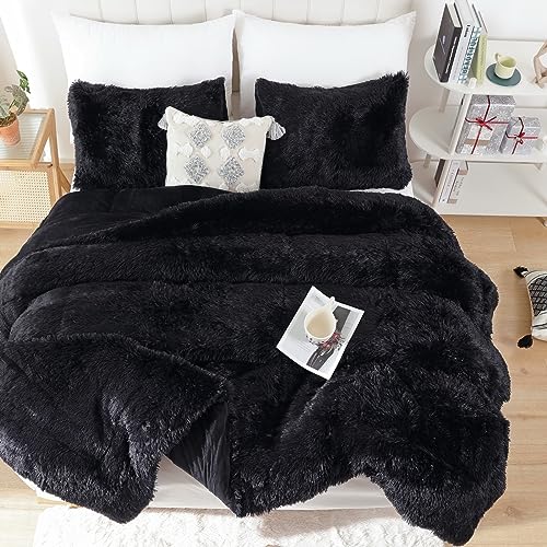 Smoofy Faux Fur Plush Queen Comforter Set, Fluffy Fuzzy Plush Comforter Queen Size, Cute Soft Shaggy Velvet Double-Sided Bedding Set, 3Pcs - 1 Comforter(90"x90") & 2 Pillowcases(20"x26")