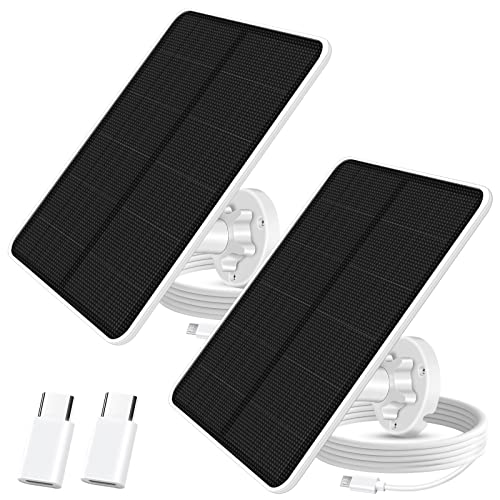 7W Solar Panel for Security Camera Outdoor, 5V Solar Panel Charger, Compatible with Rechargeable Battery Powered Cam, Micro USB & USB-C Port, 9.8ft Cable, 360° Adjustable Bracket (2 Pack)