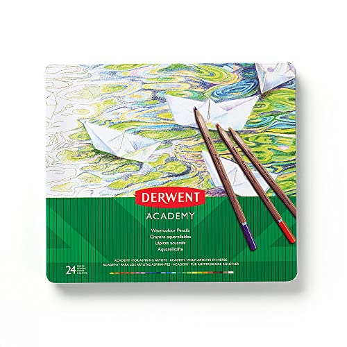 Derwent Academy Watercolor Pencils, 3.3mm Core, Metal Tin, 24 Count (2301942)