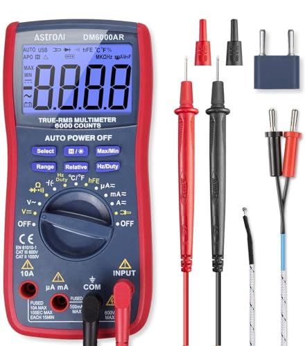 AstroAI Digital Multimeter and Analyzer TRMS 6000 Counts Volt Meter Ohmmeter Auto-Ranging Tester; Accurately Measures Voltage Current Resistance Diodes Continuity Duty-Cycle Capacitance Temperature