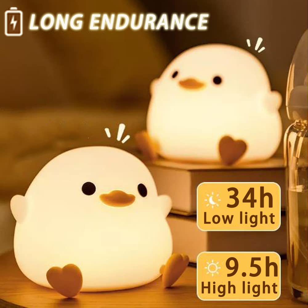 Crtivetoys Cute Duck Night Light, Animal Silicone Nursery Rechargeable Dimmable Table Lamp,Ducky Bedside Lamp with Touch Sensor for Bedrooms,LED Squishy Night Light Kawaii Room Desk Decors