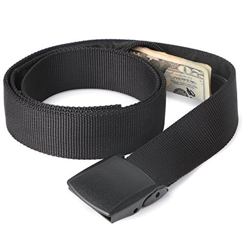 Travel Security Money Belt with Hidden Money Pocket - Cashsafe Anti-Theft Wallet Unisex Nickel free Nylon Belt by JASGOOD A-black