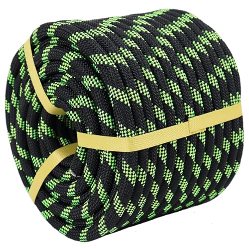 CRAYZA Braided Polyester Rope (3/8 in x 100 ft) Climbing Rope Arborist Rope for Tree Climbing Pulling Swing Sailing, Black/Fluorescent Green