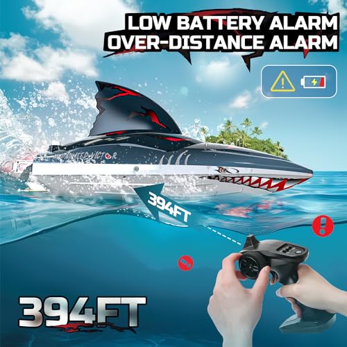 DEERC Brushless RC Boat, Fast Racing Jet Boat, 25+MPH, 30+ Mins Remote Control Boat with LED Light for Boys & Adults, Full Proportional Speed Boat, Pool Toy for Kids