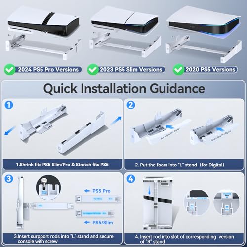 OIVO PS5/ Slim/Pro Horizontal Stand for Disc & Digital Console, Stable PS5 Accessories Base Stand with Upgraded Support Rods on Bottom & Scalable Design for PlayStation 5 Console-White