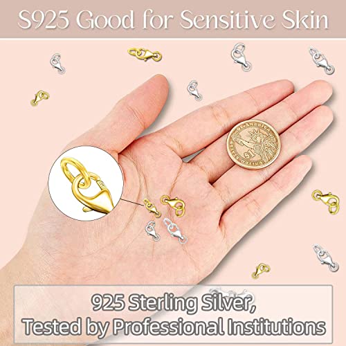14K Gold Plated 925 Sterling Silver Lobster Claw Clasp with Closed Jump Rings,Necklace Clasps and Closures Suitable for Jewelry Making Necklaces Bracelet Made in Italy