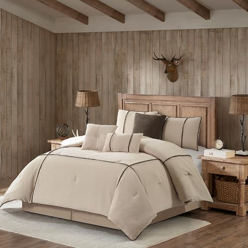 Stratford Park 7 Piece Beige Comforter Set, Queen Size Corduroy Peicework Bedding, All Season Bedding Set, Bed Skirt, Pillows & Shams