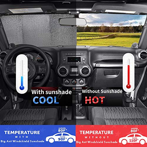 Big Ant Windshield Sun Shade UV Rays Sun Visor Shade,Auto Front Windshield Sunshade Car Folded Sun Shield Shade,Keeps Vehicle Cool - Black (55" x 27.5")