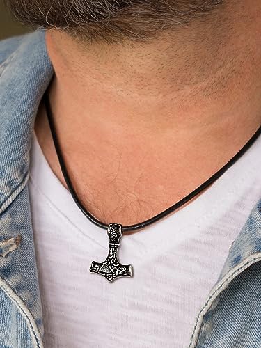 FaithHeart Leather ID Necklace with 4 Beads Personalized Chain Jewelry for Men with Stainless Steel Clasp 18 Inch Black