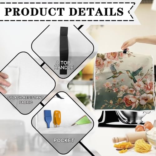 Hinthetall Boho Floral Stand Mixer Cover for Bowl Lift 4.5-5 Quart Portable Blender Cover Dust Cover Bag with Top Handle Washable Small Appliance Covers