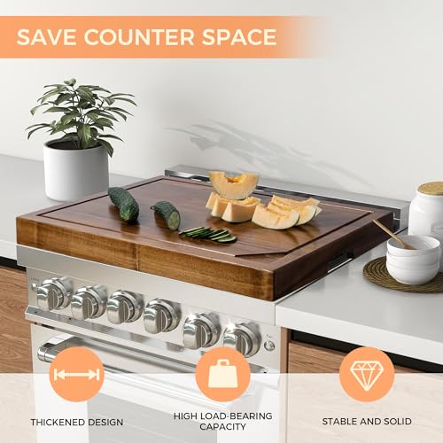 Noodle Board Stove Cover - Acacia Wood Stove Top Covers for Electric Stove and Gas Stove - Sink Cover RV Stove Top Cover - 30"L x 22"W x 2.5"Th Raised Cutting Board with Legs and Juice Grooves