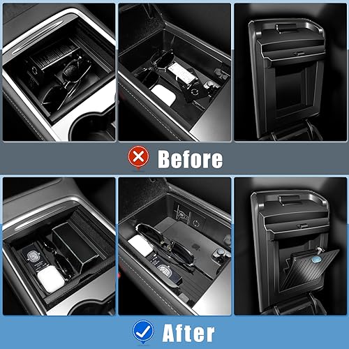 XINTUO 5Pcs Center Console Organizer Tray Compatible for Tesla Model 3 Model Y Accessories 2024 2023-2021 Armrest Hidden Drawer Storage Box Cup Holder [Not Compatible for Model 3 2024]