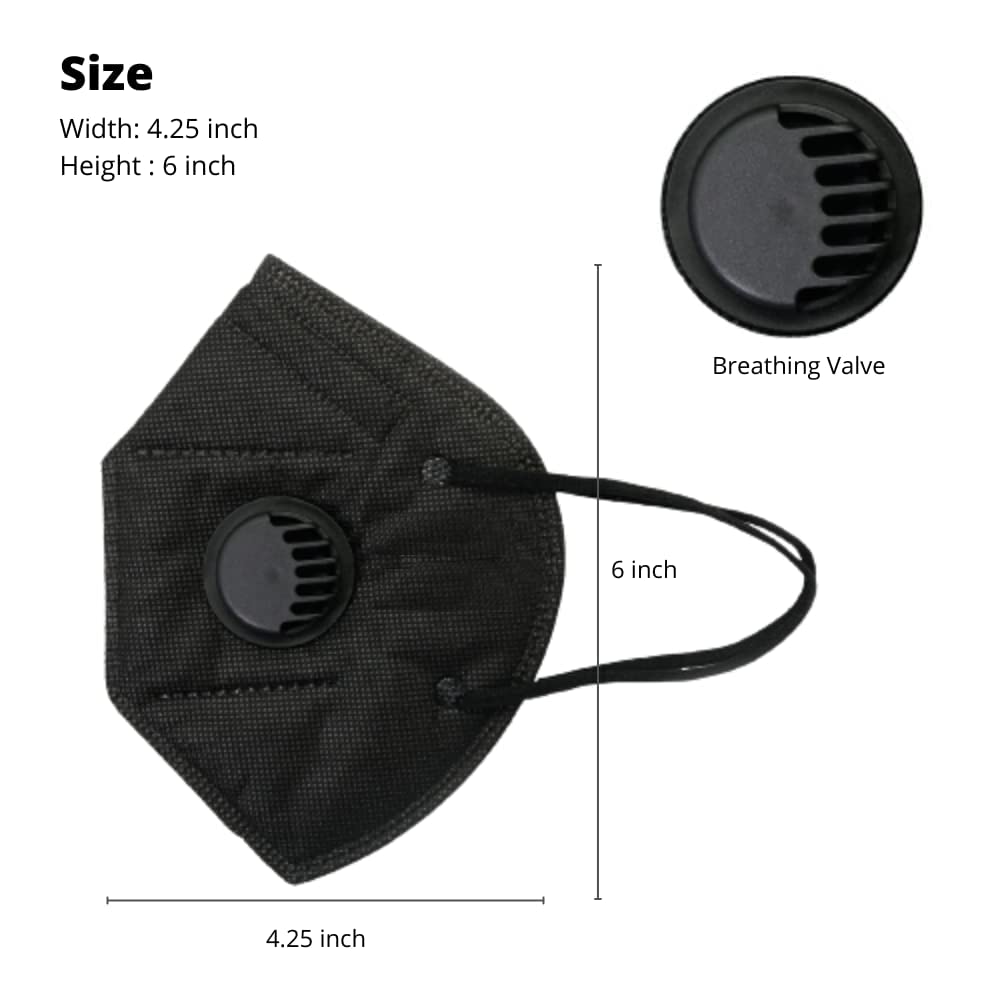 Face mask black disposable with breathing-valve 10 pack | black face masks for men and woman 5 layer | disposable face mask for protection | breathable sport face mask lightweight comfortable on skin