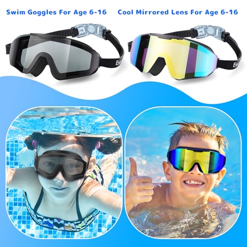 EverSport 2 Pack Kids Swim Goggles Frame Less Design Anti-fog UV Protection Clear Wide Vision No Leak, Water Pool Swimming Goggles for kids 6-14 8-14 8-12 5-7 Toddler Youth Children Boys Girls