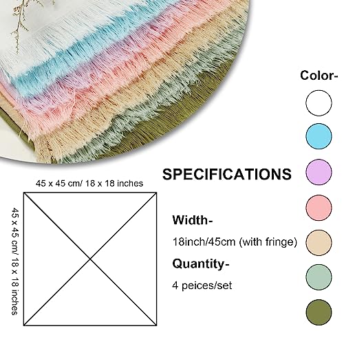 Dololoo Handmade Cloth Napkins with Fringe, 18 x 18 Inches 100% Cotton Thick Table Napkins, Set of 4 Rustic Fringe Washable Dinner Napkins for Wedding, Christmas, Party and Dinner - Beige