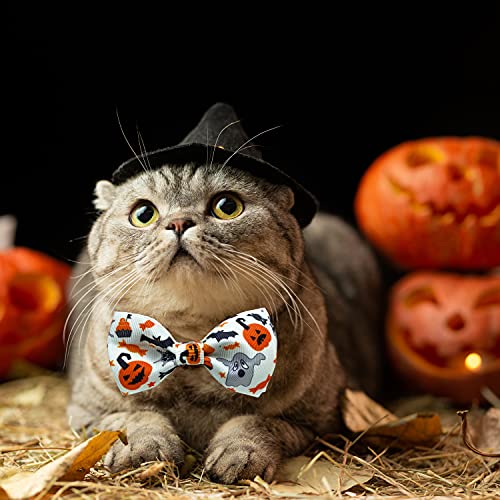Halloween Cat Collar with Bell, 2 Pack Holiday Jack-O-Lantern and Candycorn Collar for Kitty Kitten Male Female Cats (Jack-O-Lantern/Skeleton Dance)