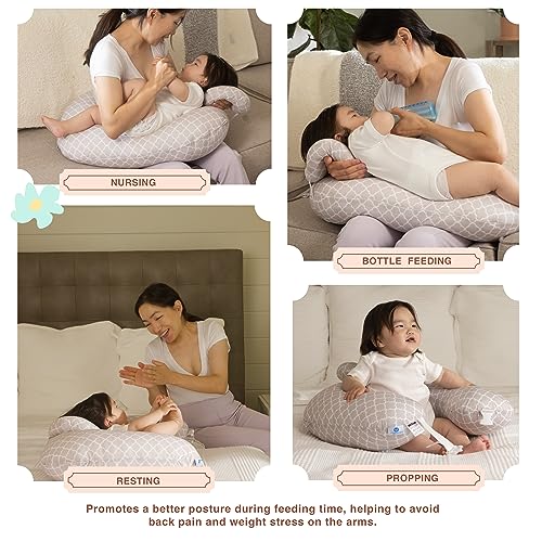 Pharmedoc Nursing Pillow for Breastfeeding - Breast Feeding Pillows with Headrest and Adjustable Waist Straps - Removable Cover, Arabesque - Baby Essentials for Newborn - Full Support for Mom and Baby