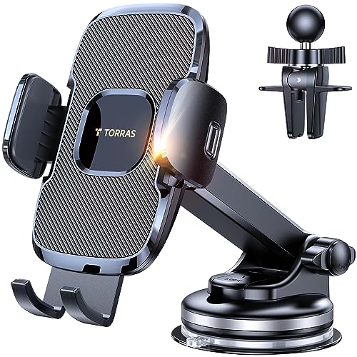 TORRAS [Ultra-Durable Cell Phone Holder for Car, Universal Mount Dashboard Windshield Vent Compatible with iPhone 16 15 14 13 12 Pro Max, Samsung Galaxy S23+ Ultra S10 Note Plus