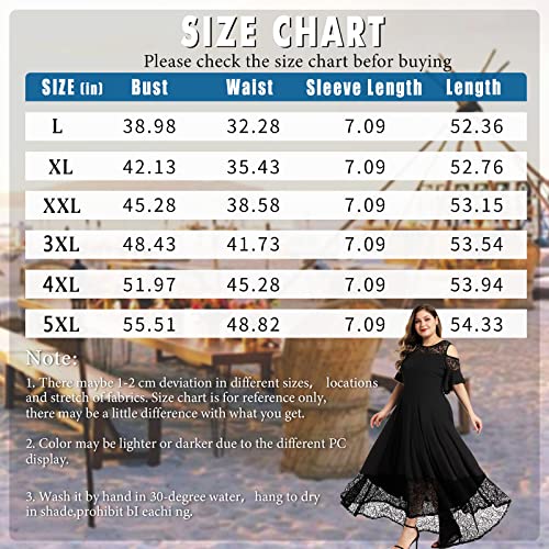 LALAGEN Womens Plus Size Casual Lace Cold Shoulder Long Plain Evening Party Maxi Dress Black 1X