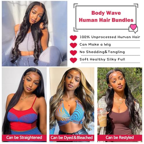 Katspon 12A Human Hair Bundles Body Wave 24 Inch One Bundle 100% Unprocessed Brazilian Virgin Hair Bundles Double Weft Weave Body Wave Bundles Human Hair Natural Black Color