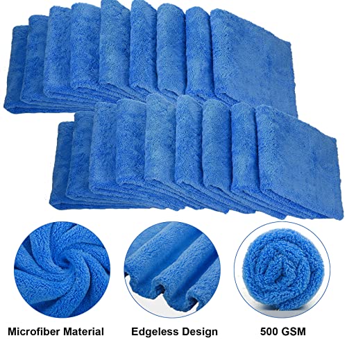 Shimeyao 30 Pcs Edgeless Microfiber Plush Towels for Cars Detailing Drying Wash Polishing Absorbent Cleaning Cloths, 500 GSM, 16 x 16 Inch(Dark Blue)