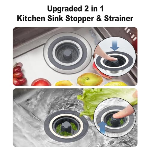 Upgraded 3 in 1 Kitchen Sink Drain Strainer & Stopper Kit, 304 Stainless Steel Pop-up Kitchen Sink Stopper with Strainer Basket, for Standard 3-1/2 Inch Kitchen Drain (3-1/2 Inch)