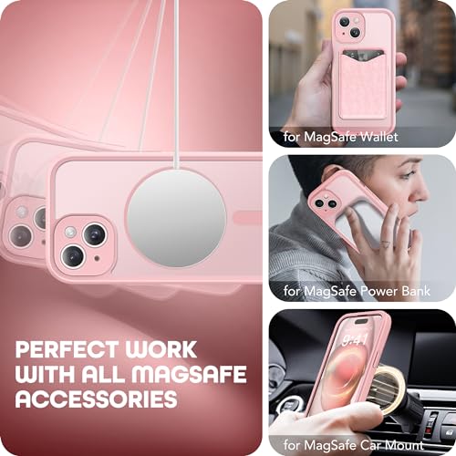 TIESZEN Magnetic for iPhone 15 Plus Case, [Dustproof Design] Compatible with Magsafe, Built-in Privacy Screen Protector & 9H Tempered Glass Screen Protector & Upgraded Camera Protection, Pink