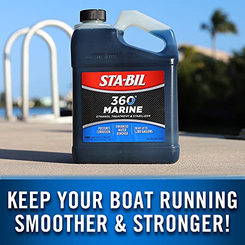 STA-BIL 360 Marine Ethanol Treatment & Fuel Stabilizer - Full Fuel System Cleaner - Fuel Injector Cleaner - Removes Water - Treats 1280 Gallons - 128 Fl. Oz. (22250),Gold, 1 Gallon